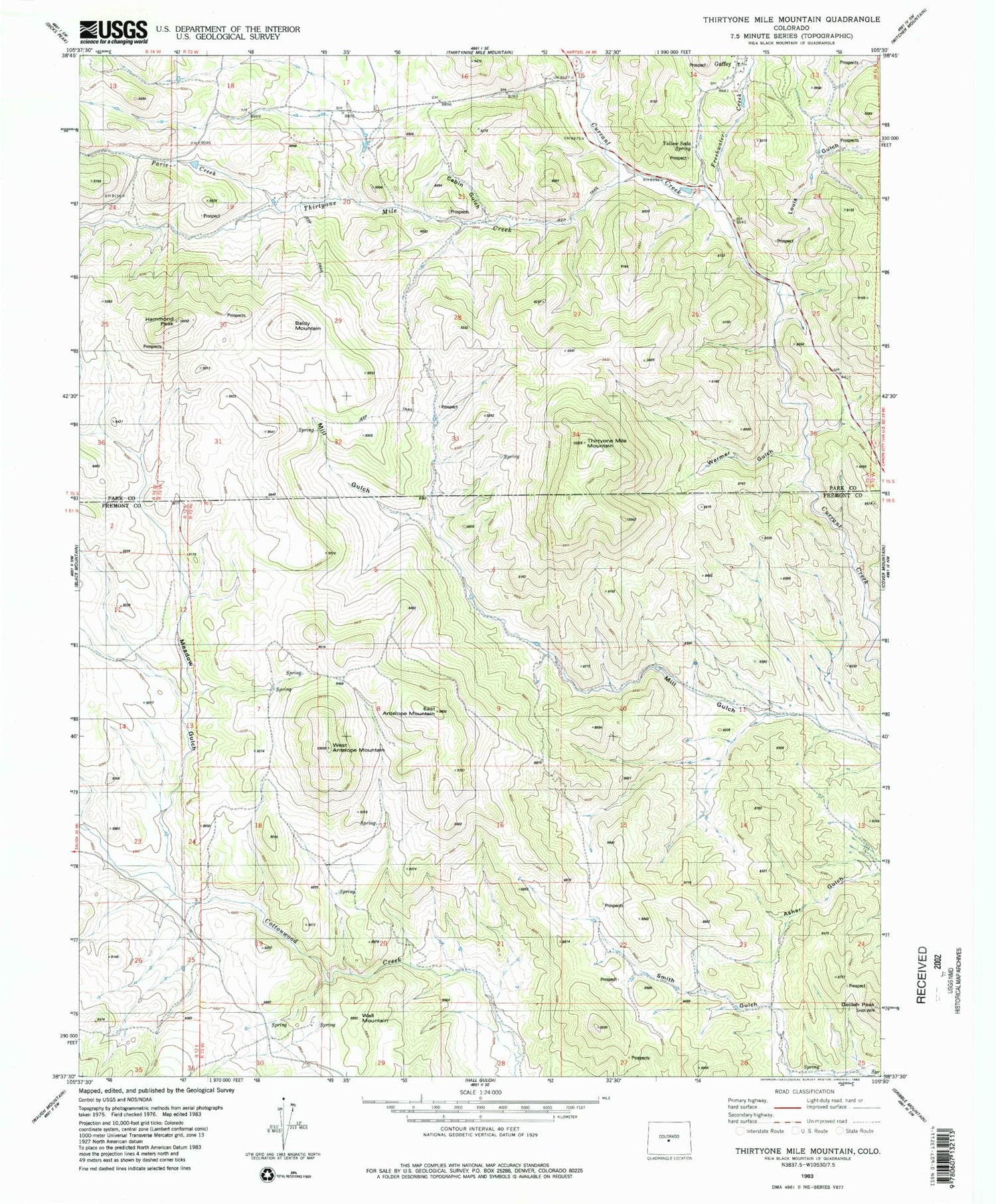 Classic USGS Thirtyone Mile Mountain Colorado 7.5'x7.5' Topo Map Image