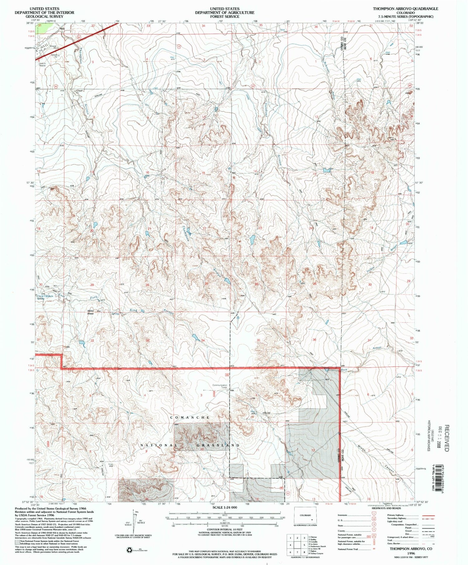 Classic USGS Thompson Arroyo Colorado 7.5'x7.5' Topo Map Image