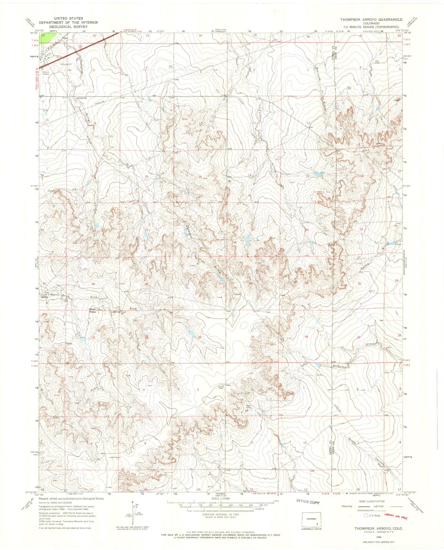 Classic USGS Thompson Arroyo Colorado 7.5'x7.5' Topo Map Image
