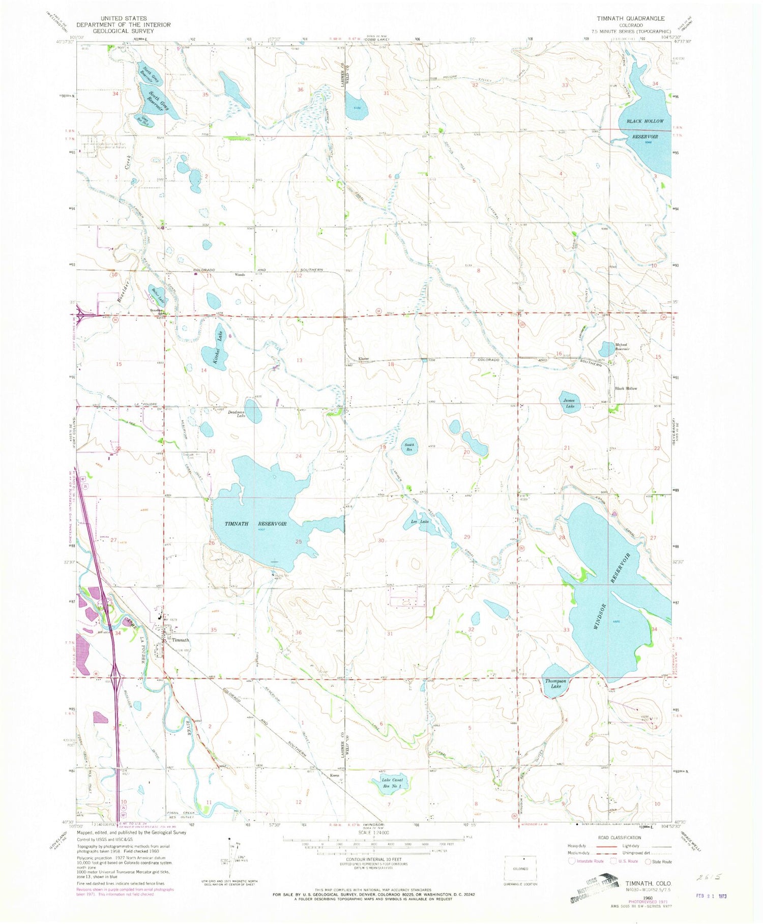 Classic USGS Timnath Colorado 7.5'x7.5' Topo Map Image