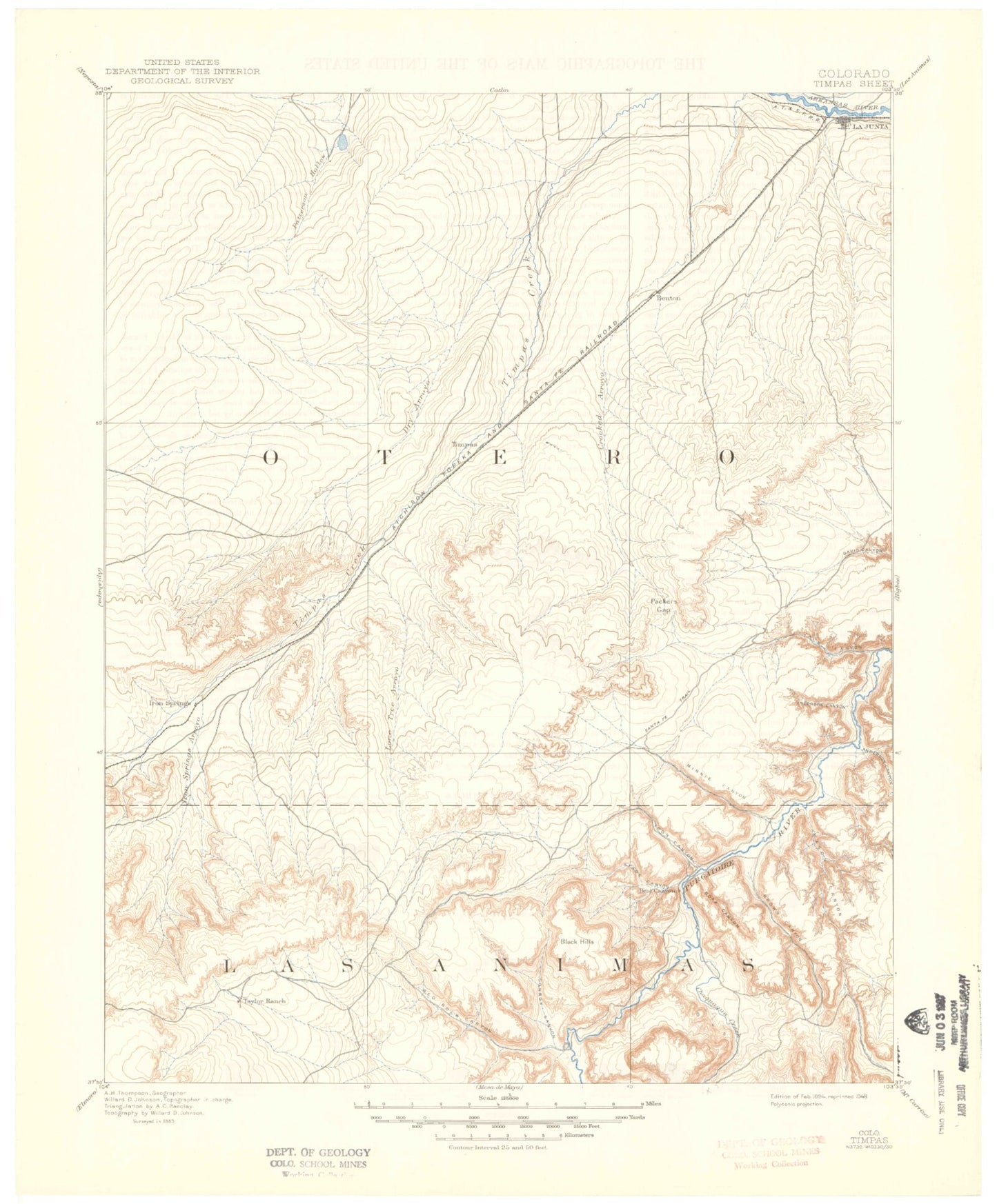 Historic 1894 Timpas Colorado 30'x30' Topo Map Image