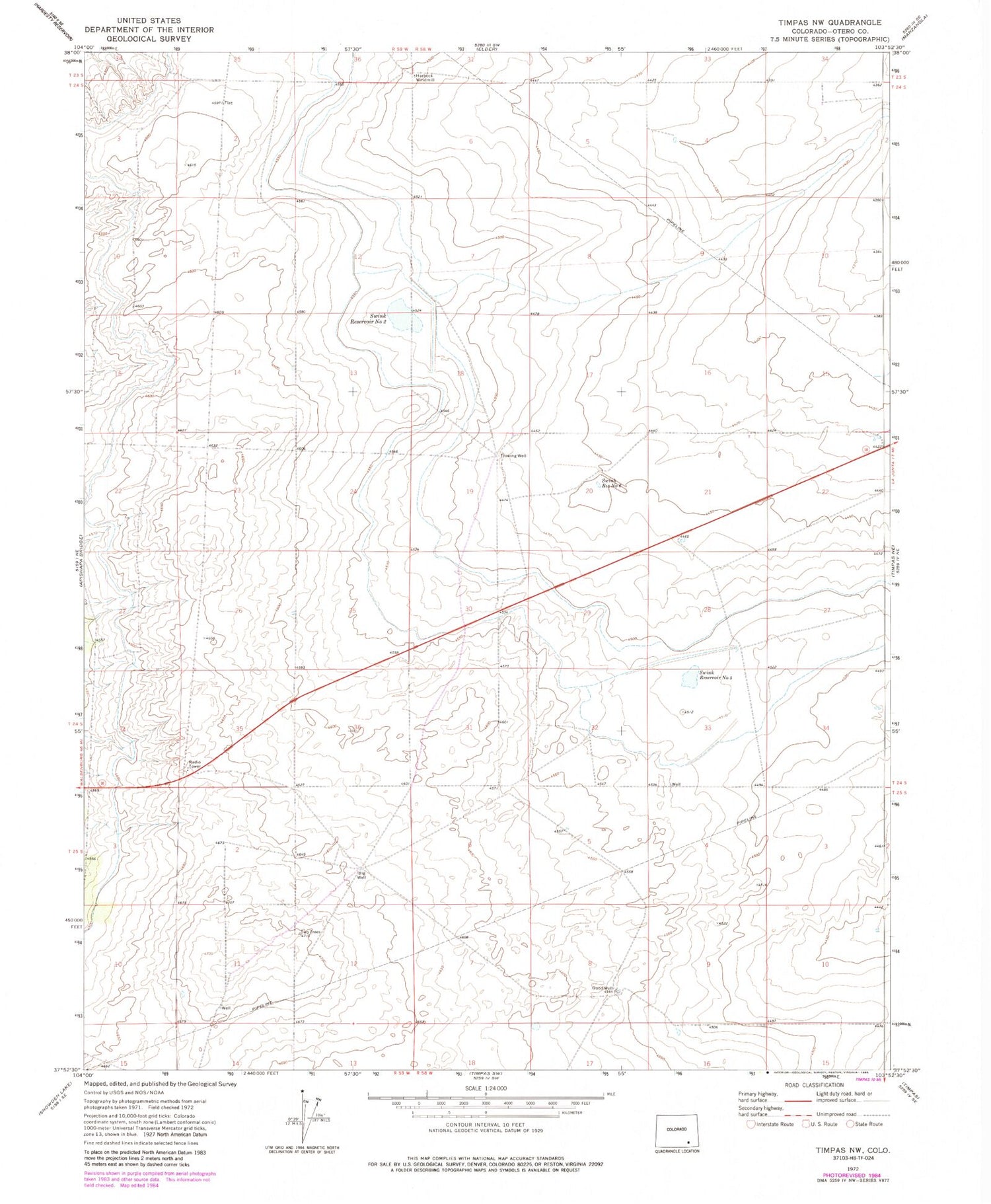 Classic USGS Timpas NW Colorado 7.5'x7.5' Topo Map Image