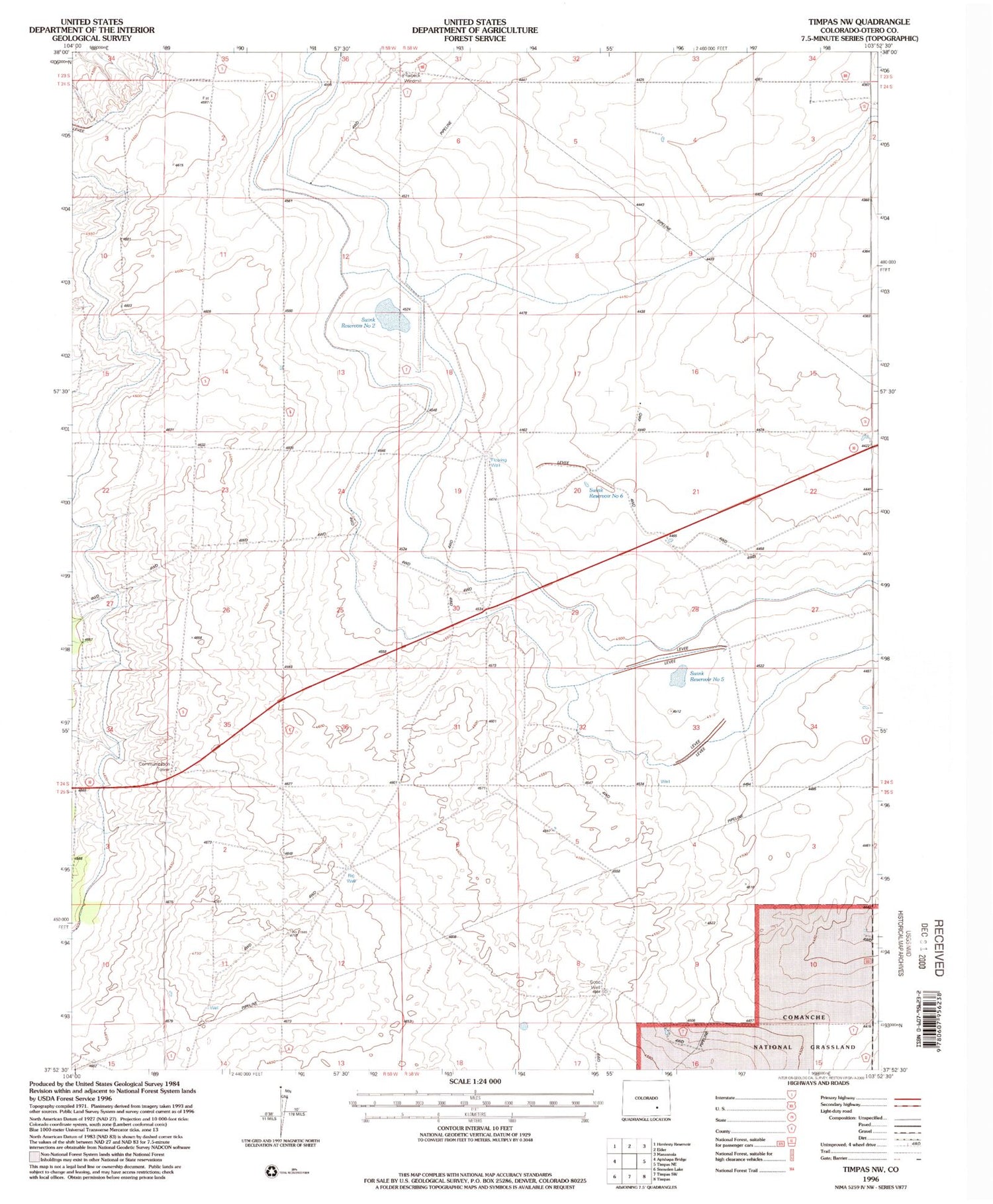 Classic USGS Timpas NW Colorado 7.5'x7.5' Topo Map Image
