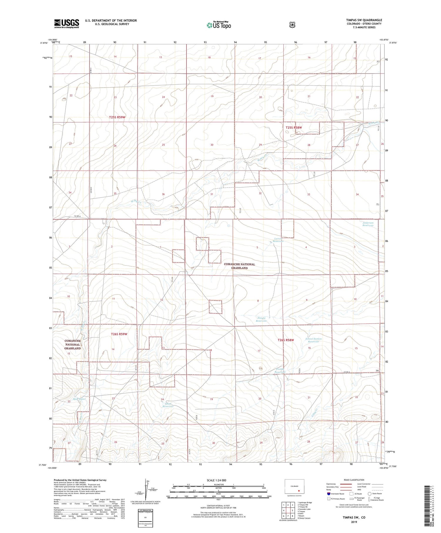 Timpas SW Colorado US Topo Map Image