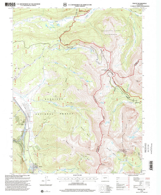 Classic USGS Tincup Colorado 7.5'x7.5' Topo Map Image