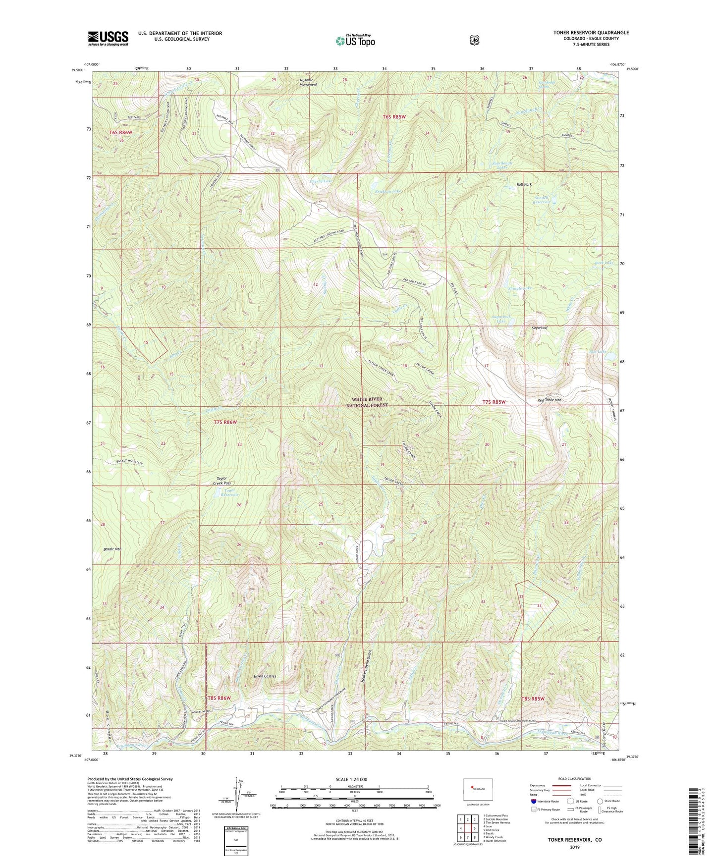 Toner Reservoir Colorado US Topo Map Image