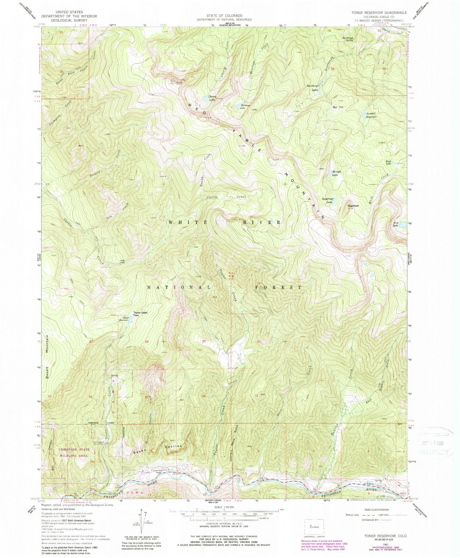 Classic USGS Toner Reservoir Colorado 7.5'x7.5' Topo Map Image