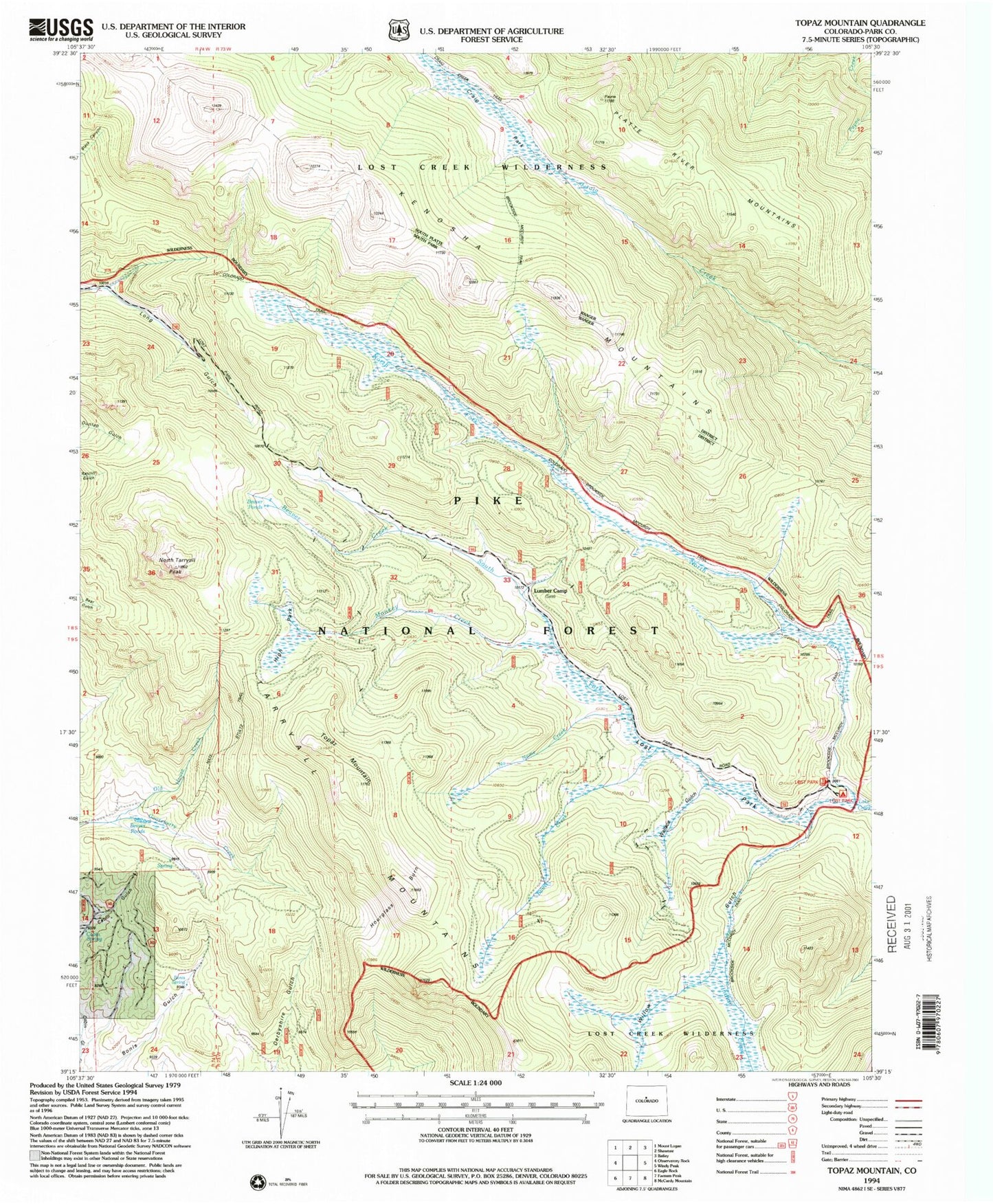 Classic USGS Topaz Mountain Colorado 7.5'x7.5' Topo Map Image