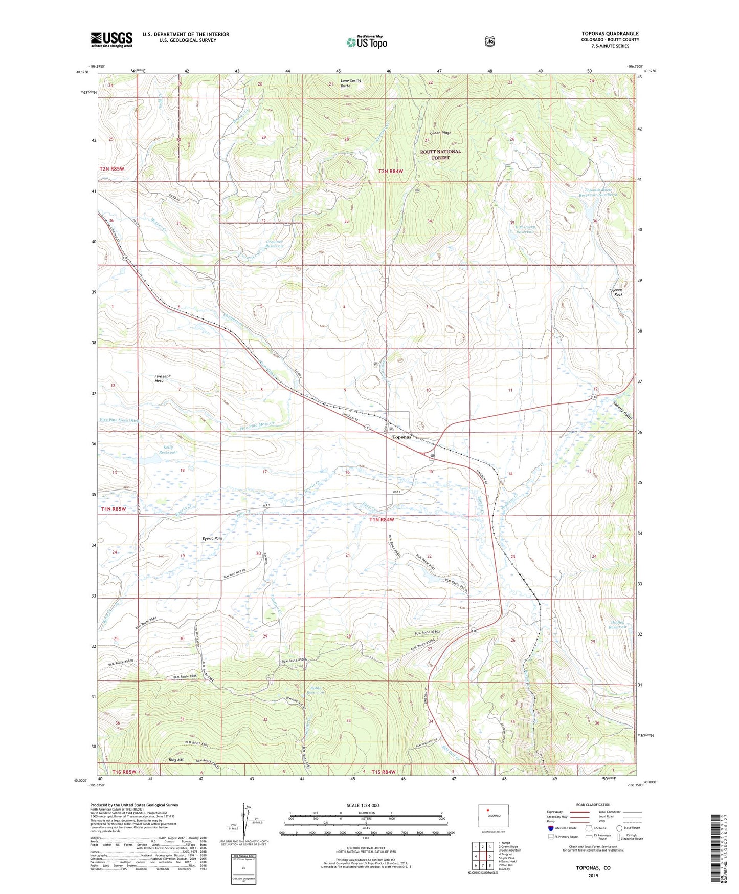 Toponas Colorado US Topo Map Image