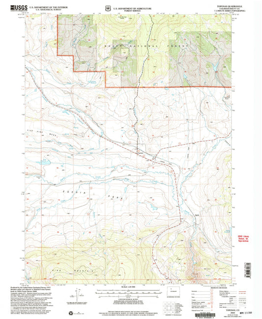 Classic USGS Toponas Colorado 7.5'x7.5' Topo Map Image