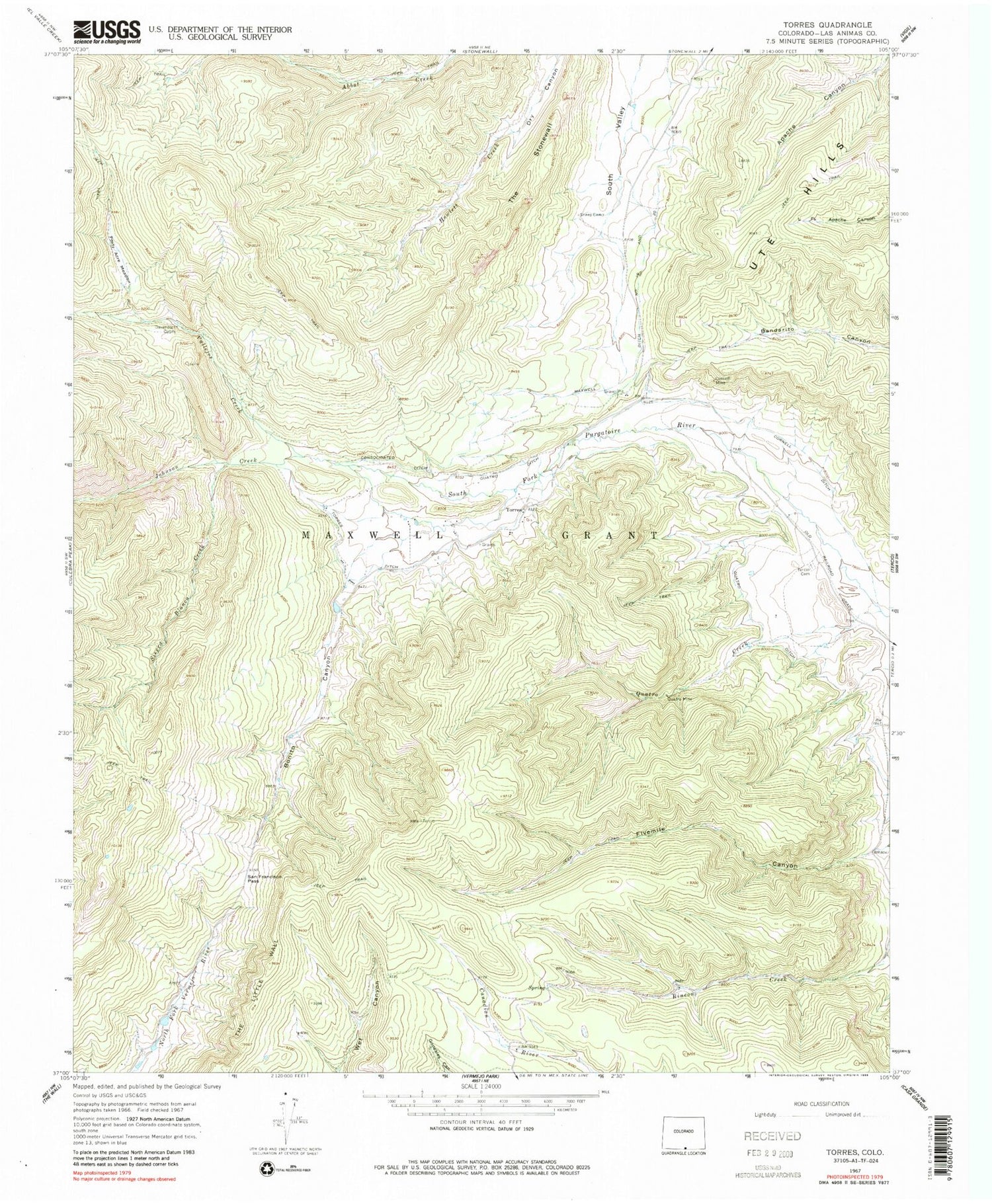 Classic USGS Torres Colorado 7.5'x7.5' Topo Map Image