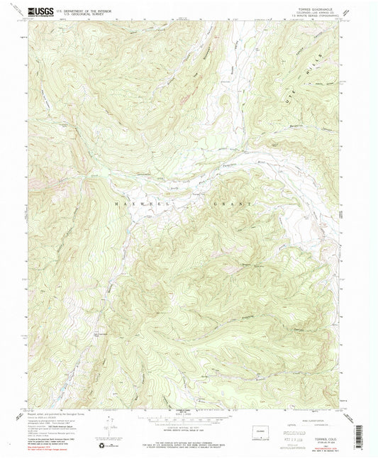 Classic USGS Torres Colorado 7.5'x7.5' Topo Map Image