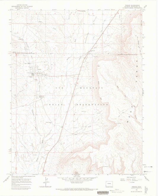 Classic USGS Towaoc Colorado 7.5'x7.5' Topo Map Image