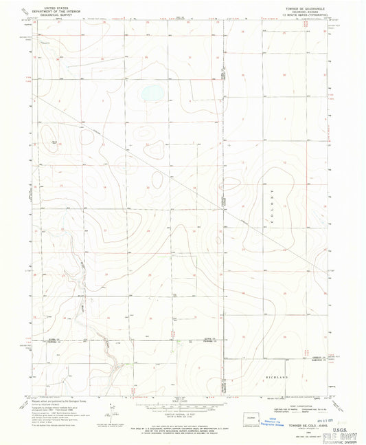 Classic USGS Towner SE Colorado 7.5'x7.5' Topo Map Image