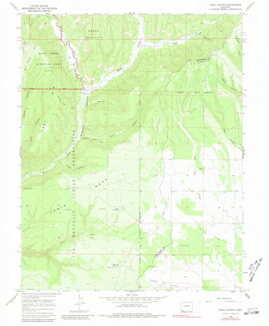 Classic USGS Trail Canyon Colorado 7.5'x7.5' Topo Map Image