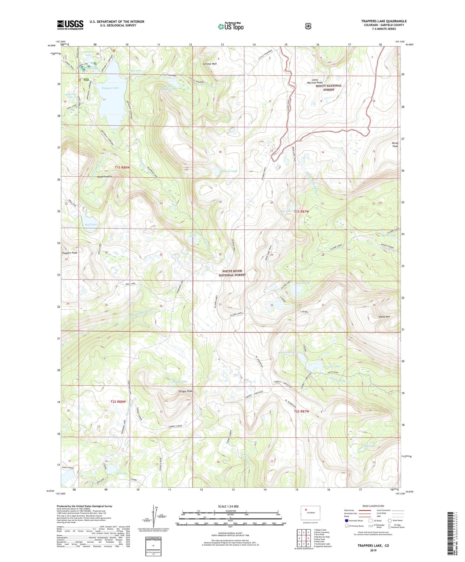 Trappers Lake Colorado US Topo Map Image
