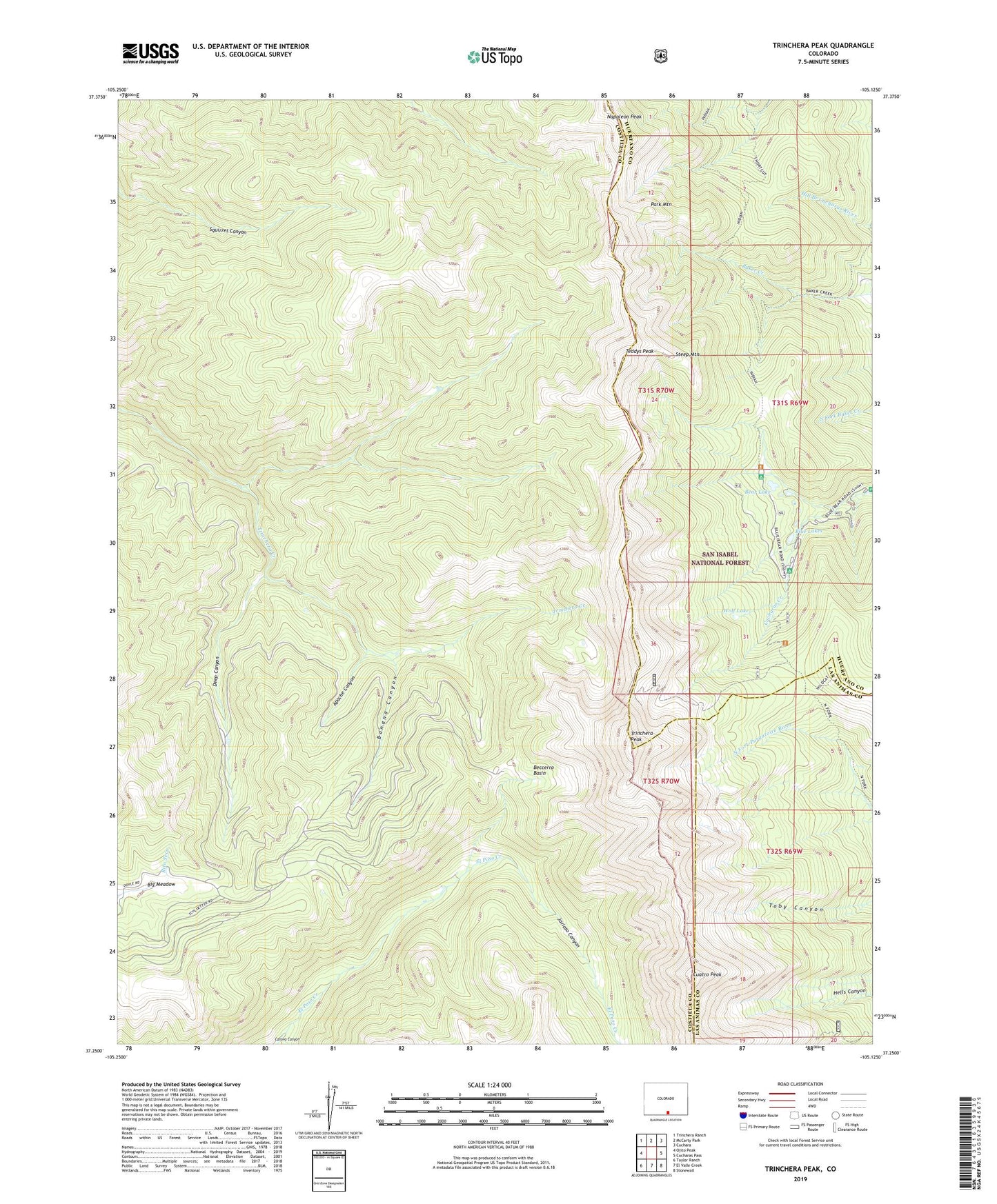 Trinchera Peak Colorado US Topo Map Image