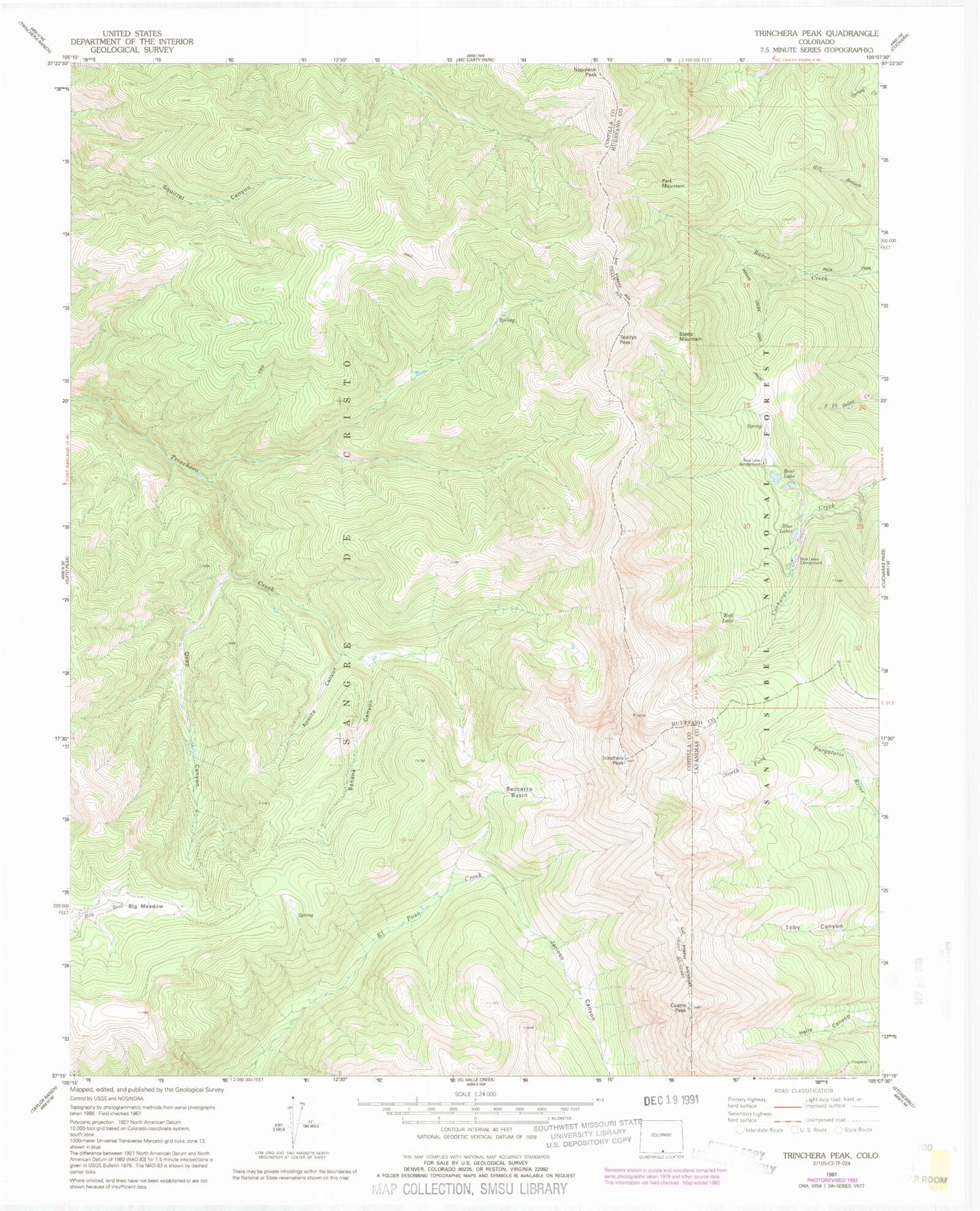 Classic USGS Trinchera Peak Colorado 7.5'x7.5' Topo Map Image