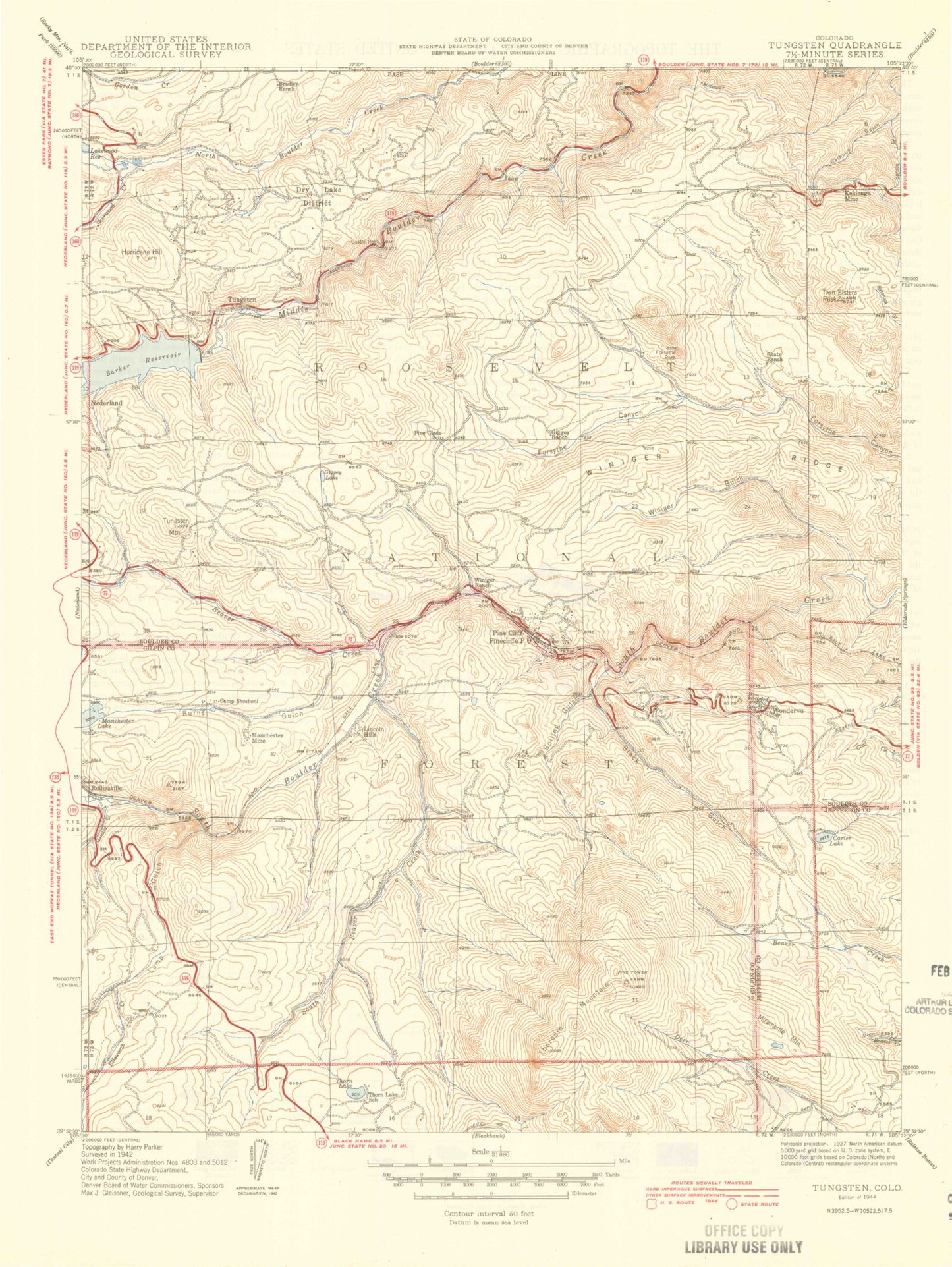 Classic USGS Tungsten Colorado 7.5'x7.5' Topo Map Image