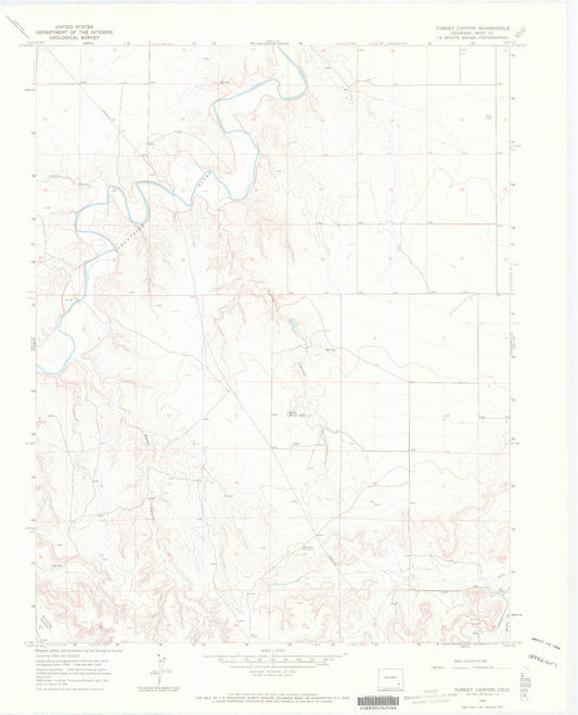 Classic USGS Turkey Canyon Colorado 7.5'x7.5' Topo Map Image