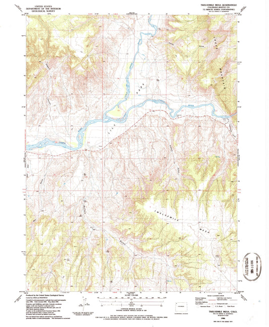Classic USGS Twelvemile Mesa Colorado 7.5'x7.5' Topo Map Image
