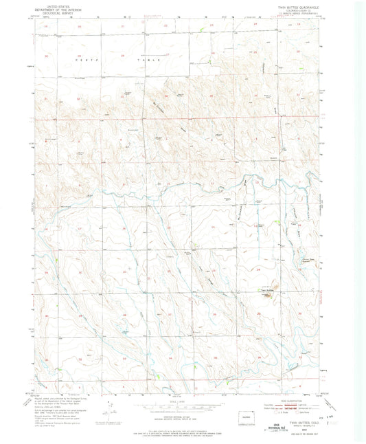 Classic USGS Twin Buttes Colorado 7.5'x7.5' Topo Map Image