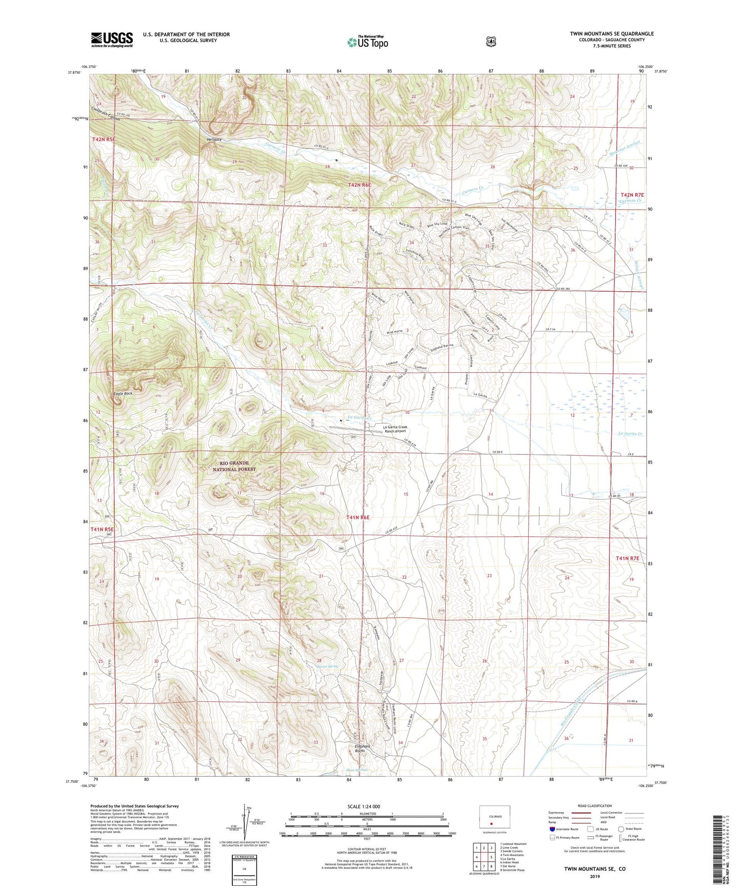 Twin Mountains SE Colorado US Topo Map Image