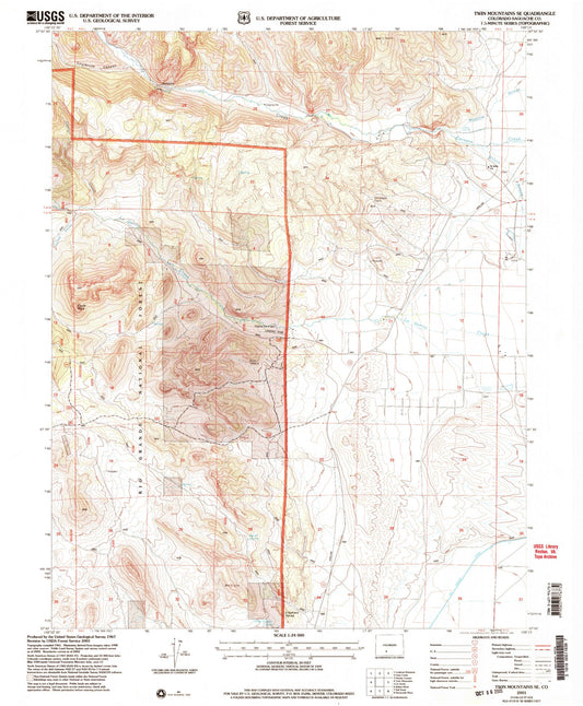Classic USGS Twin Mountains SE Colorado 7.5'x7.5' Topo Map Image