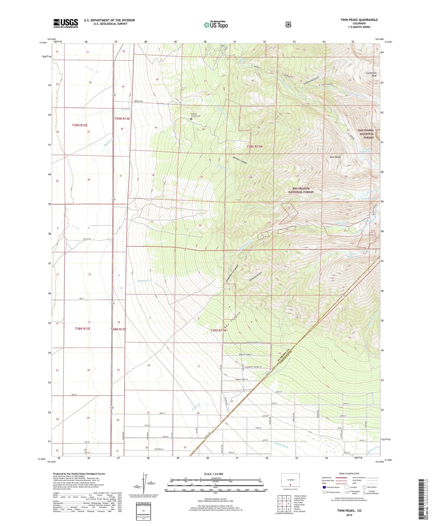 Twin Peaks Colorado US Topo Map Image