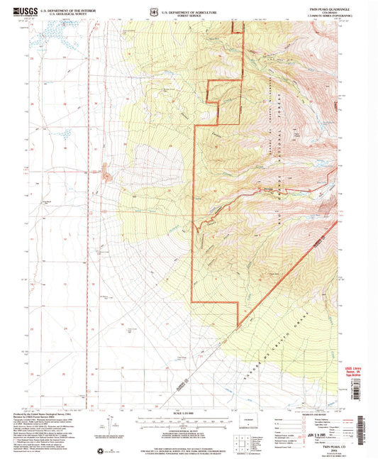 Classic USGS Twin Peaks Colorado 7.5'x7.5' Topo Map Image