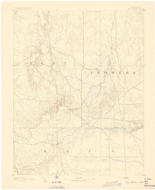 Historic 1892 Two Butte Colorado 30'x30' Topo Map Image