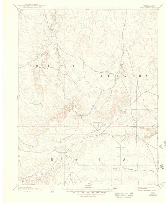Historic 1893 Two Butte Colorado 30'x30' Topo Map Image
