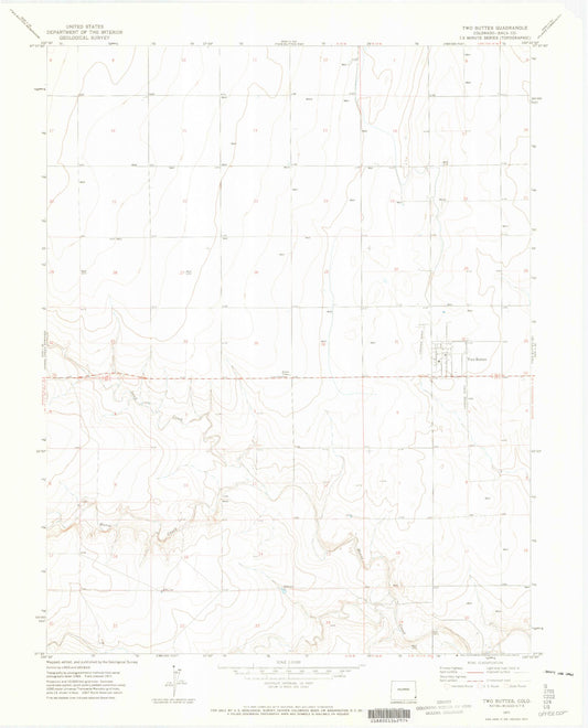 Classic USGS Two Buttes Colorado 7.5'x7.5' Topo Map Image