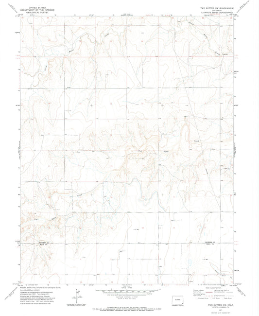 Classic USGS Two Buttes NW Colorado 7.5'x7.5' Topo Map Image