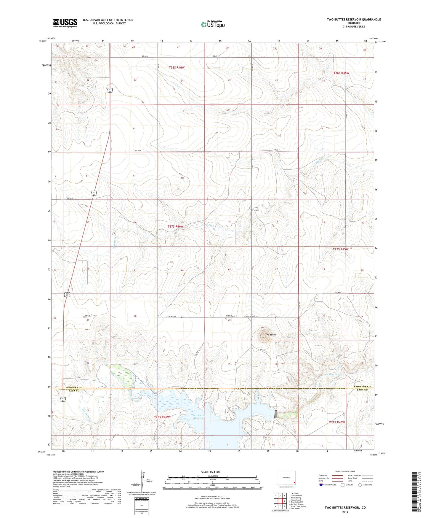 Two Buttes Reservoir Colorado US Topo Map Image