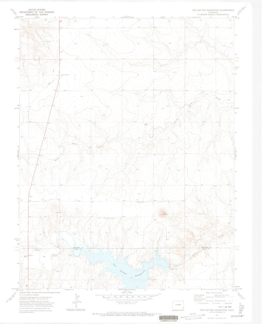 Classic USGS Two Buttes Reservoir Colorado 7.5'x7.5' Topo Map Image