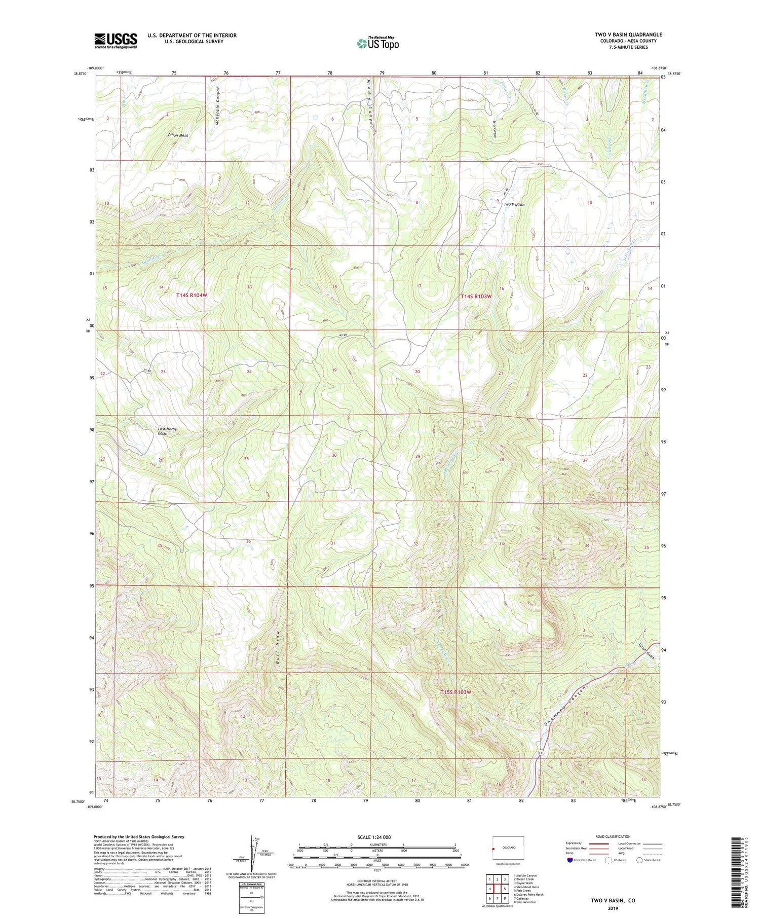 Two V Basin Colorado US Topo Map Image