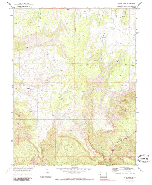 Classic USGS Two V Basin Colorado 7.5'x7.5' Topo Map Image