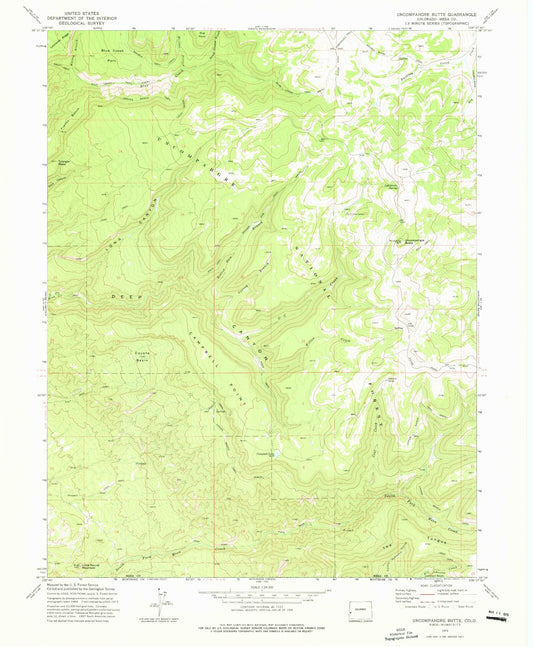 Classic USGS Uncompahgre Butte Colorado 7.5'x7.5' Topo Map Image