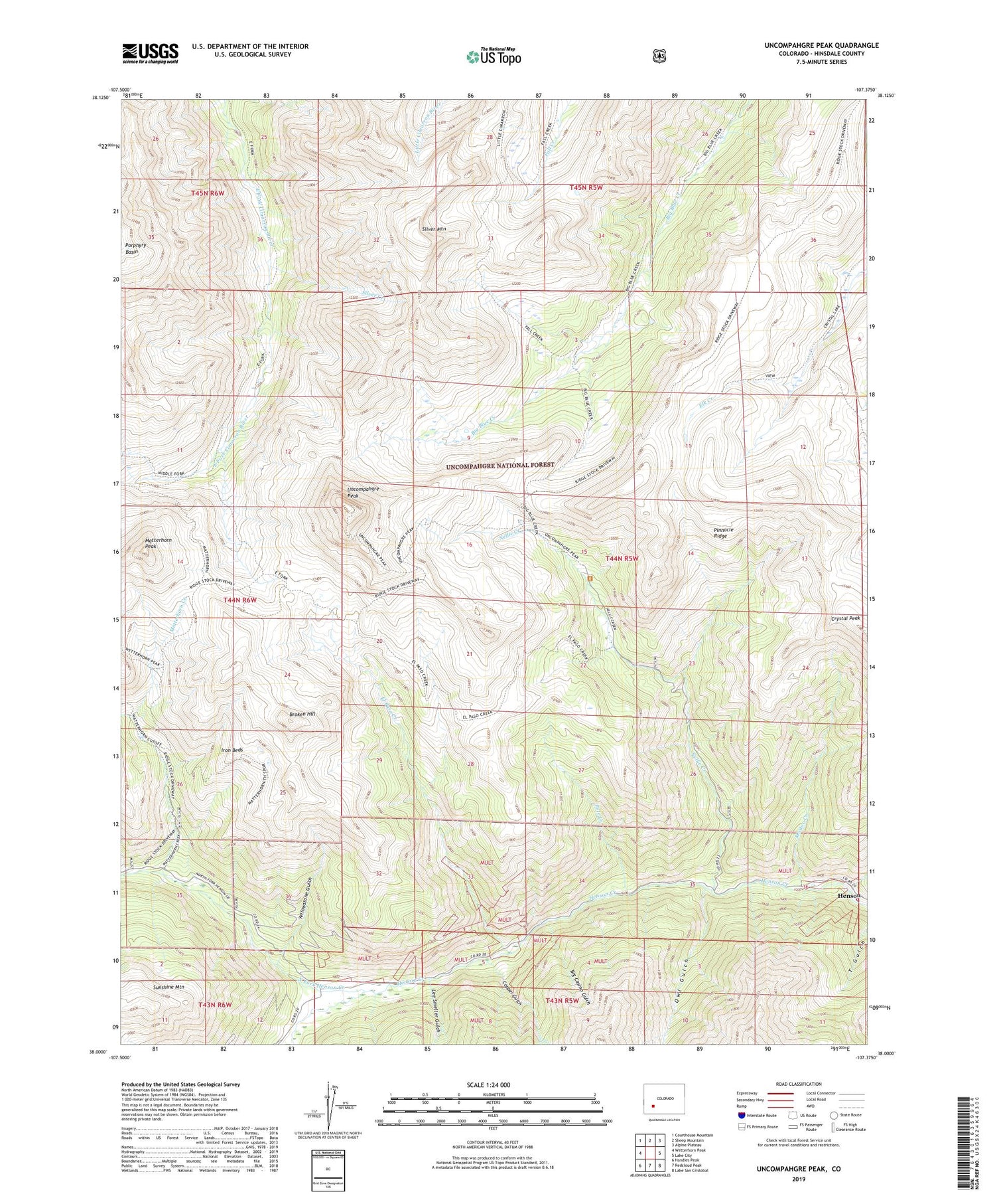 Uncompahgre Peak Colorado US Topo Map Image
