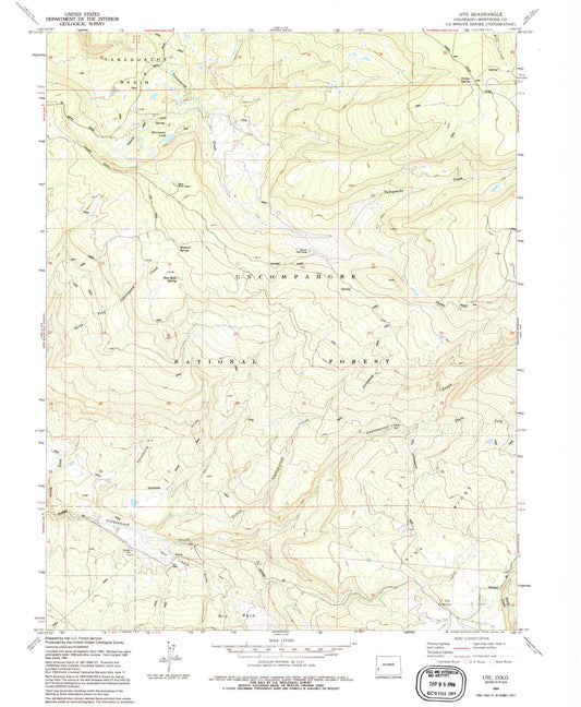 Classic USGS Ute Colorado 7.5'x7.5' Topo Map Image