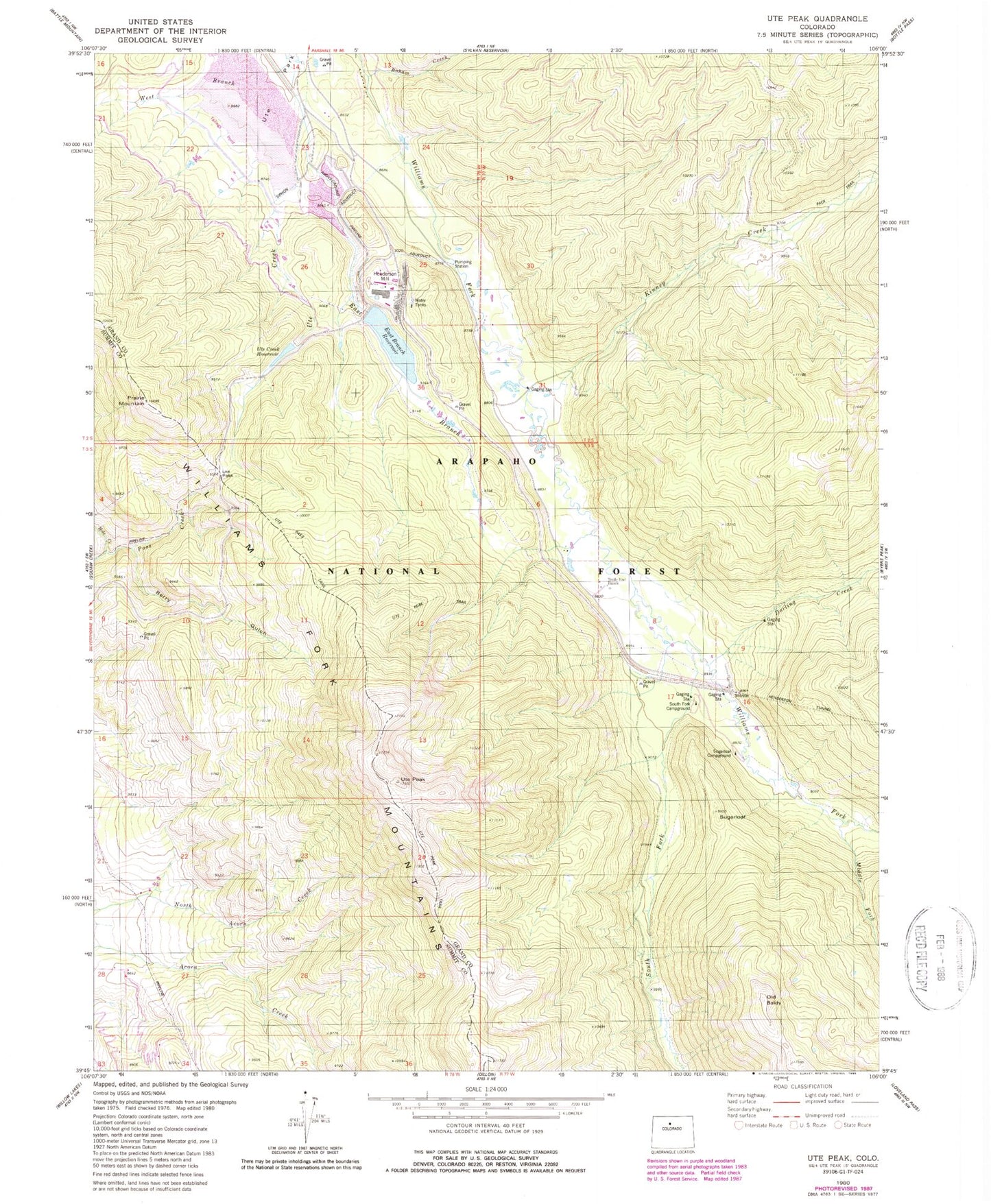 Classic USGS Ute Peak Colorado 7.5'x7.5' Topo Map Image
