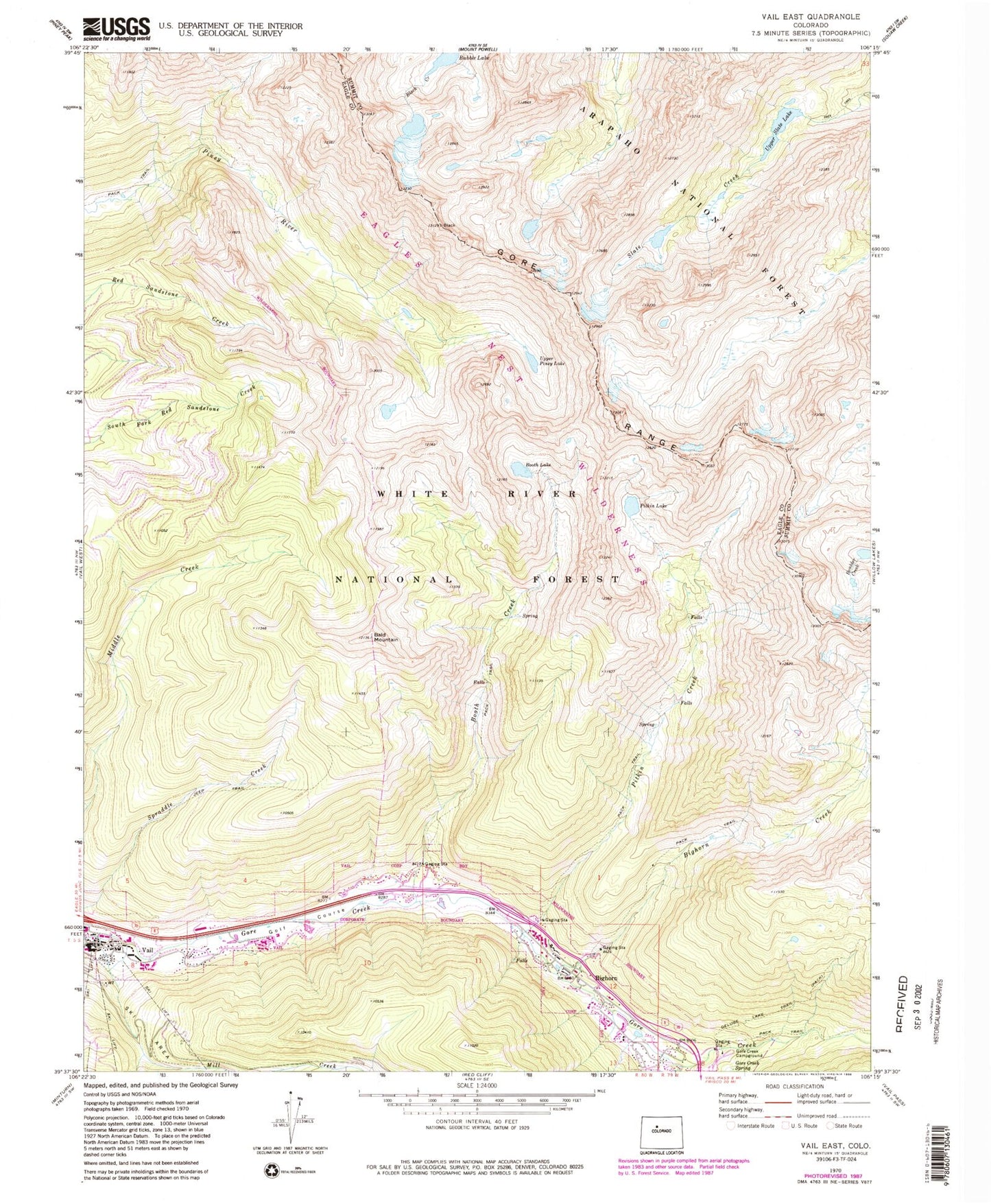 USGS Classic Vail East Colorado 7.5'x7.5' Topo Map Image