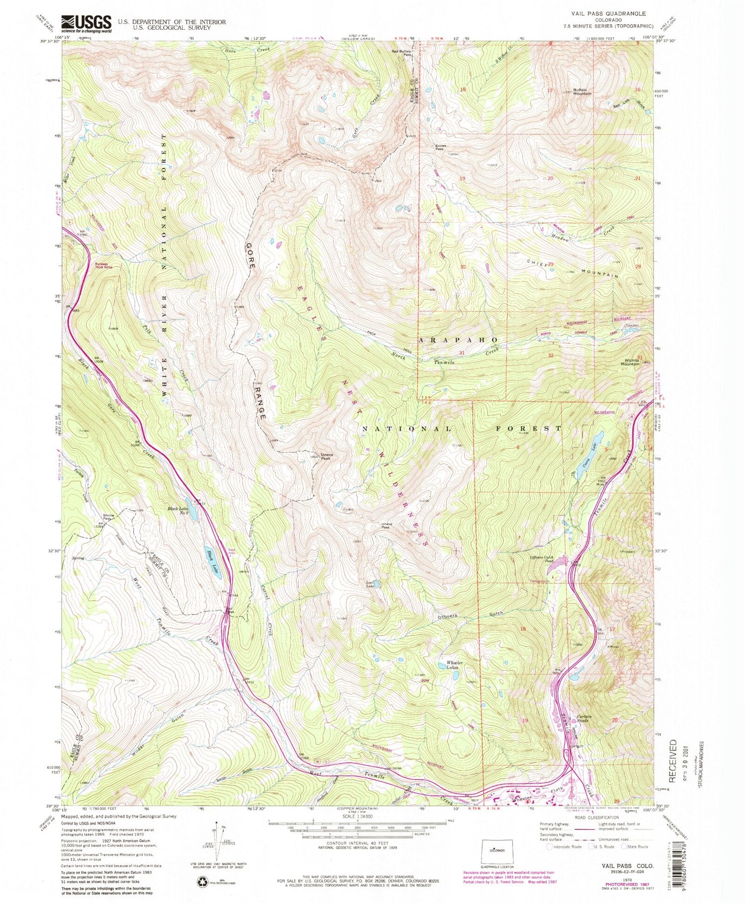 USGS Classic Vail Pass Colorado 7.5'x7.5' Topo Map Image
