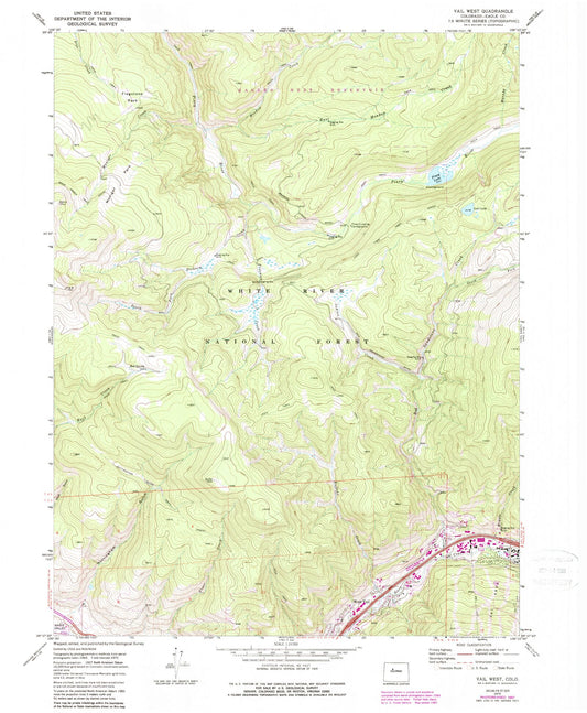 Classic USGS Vail West Colorado 7.5'x7.5' Topo Map Image