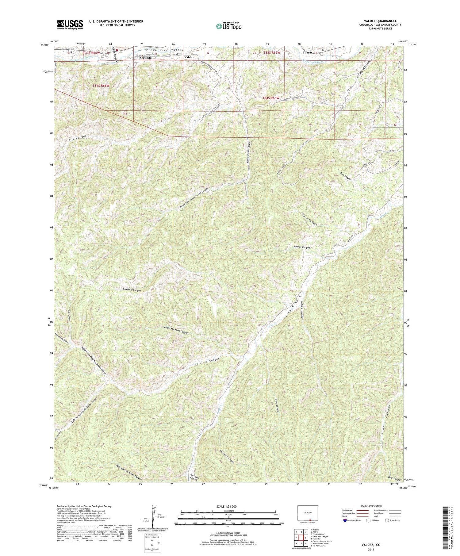 Valdez Colorado US Topo Map Image