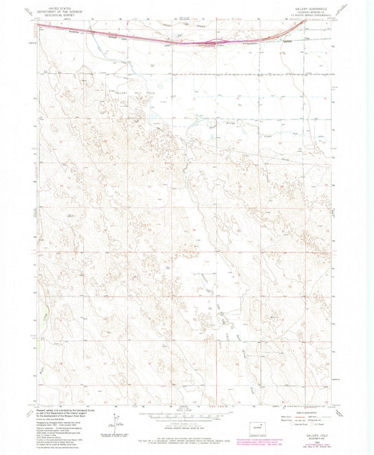 Classic USGS Vallery Colorado 7.5'x7.5' Topo Map Image