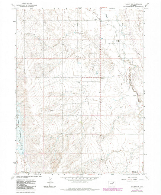 Classic USGS Vallery SE Colorado 7.5'x7.5' Topo Map Image