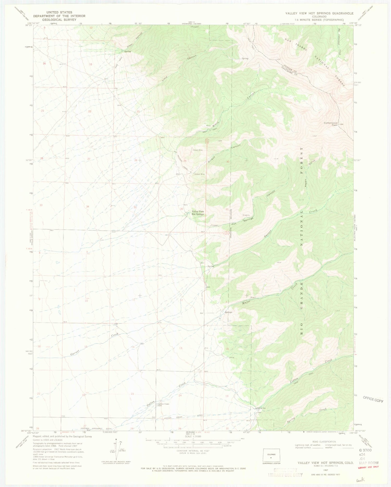 Classic USGS Valley View Hot Springs Colorado 7.5'x7.5' Topo Map Image