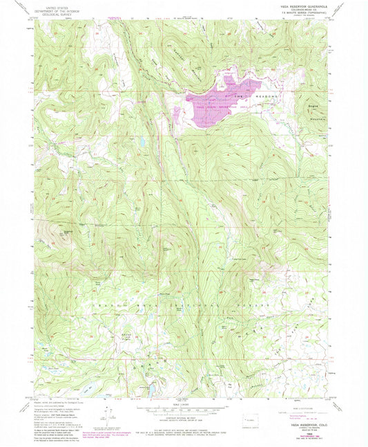 Classic USGS Vega Reservoir Colorado 7.5'x7.5' Topo Map Image